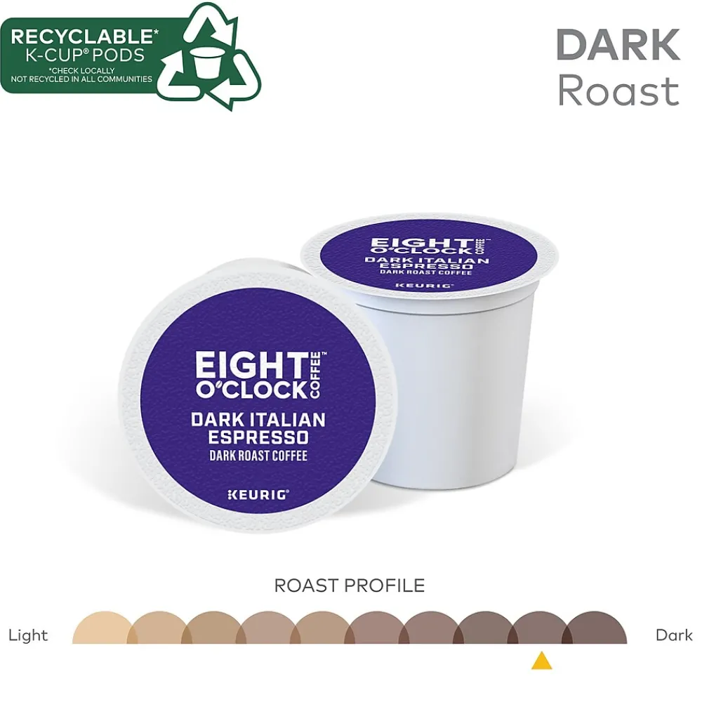 Eight O'Clock Dark Italian Espresso Coffee, Keurig K-Cup Pod, Dark Roast, 96/Carton (6408CT)