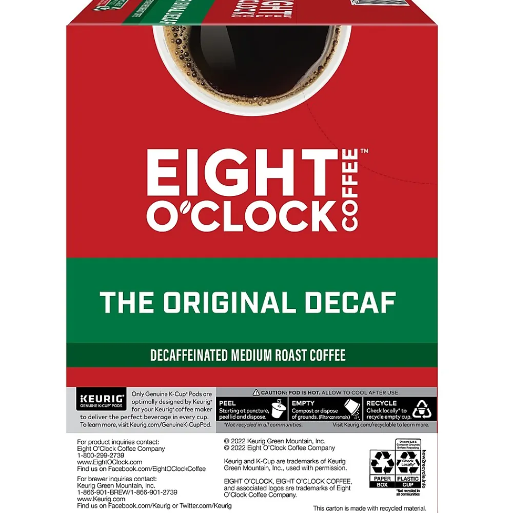 Eight O'Clock The Original Decaf Coffee, Keurig K-Cup Pod, Medium Roast, 96/Carton (6425CT)