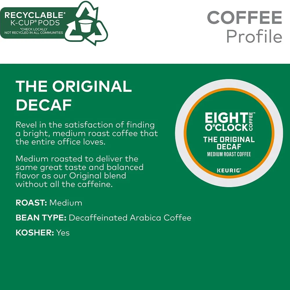 Eight O'Clock The Original Decaf Coffee, Keurig K-Cup Pod, Medium Roast, 96/Carton (6425CT)