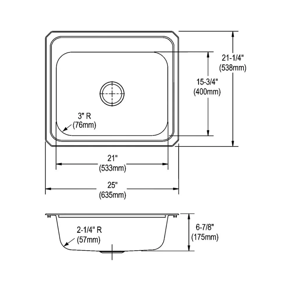 Elkay Celebrity 3-Hole Single-Bowl Drop In Kitchen Sink, 21.25" x 25" x 6.88", Stainless Steel, Brushed Satin (CR25213)