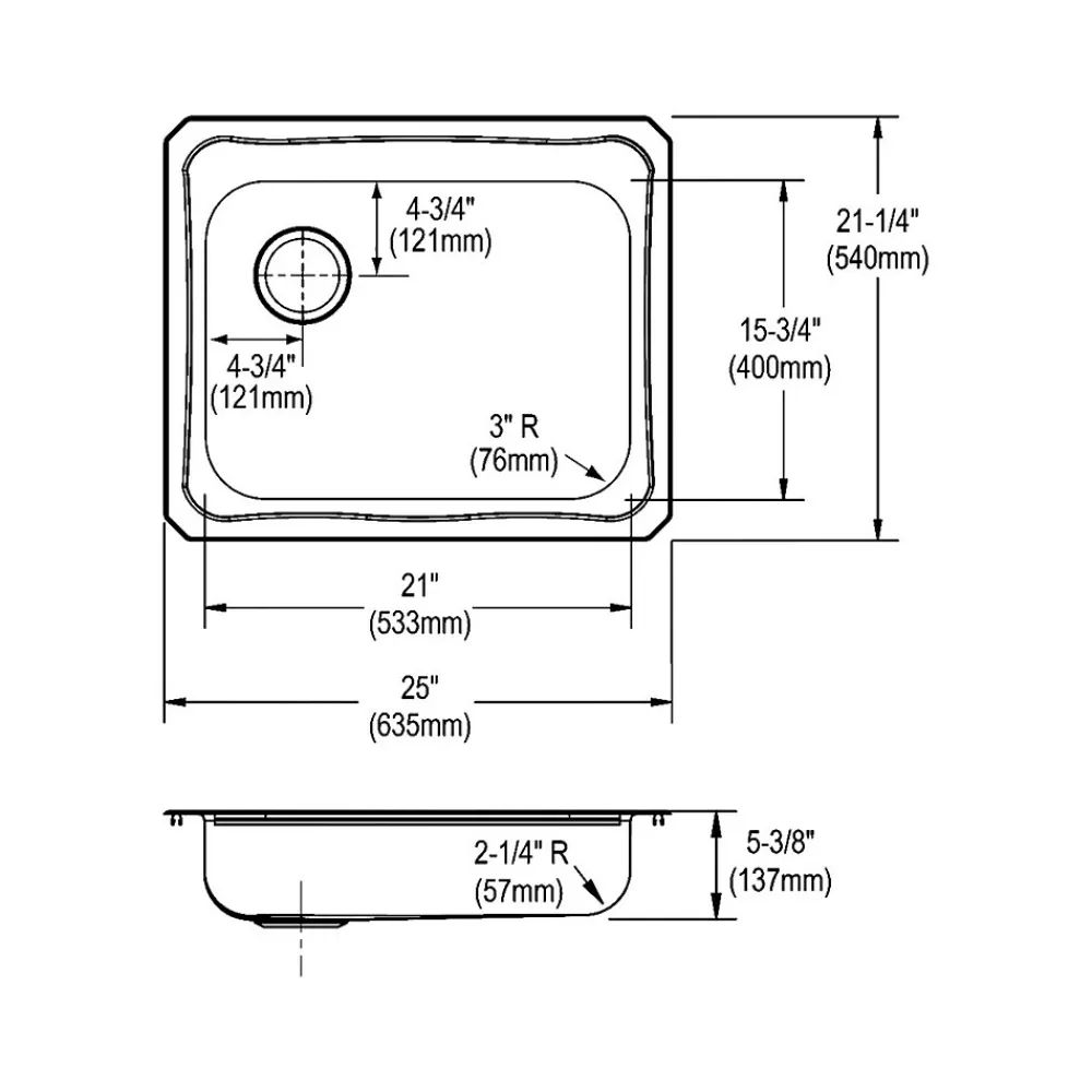 Elkay Celebrity 3-Hole Single-Bowl Drop In Kitchen Sink, 21.25" x 25" x 5.38", Stainless Steel, Brushed Satin (GECR2521L3)