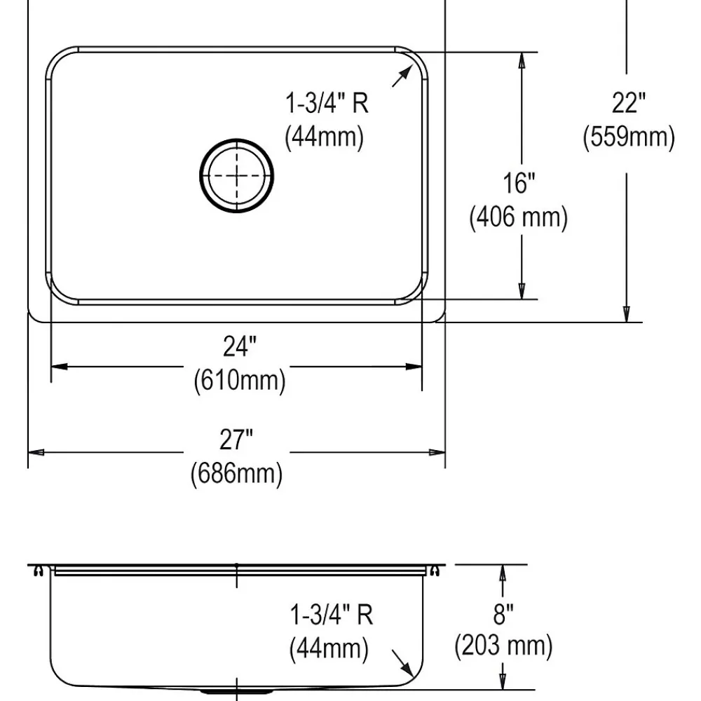 Elkay Dayton Stainless Steel 27" x 22" x 8", Single Bowl Dual Mount Sink (DSESR127221)