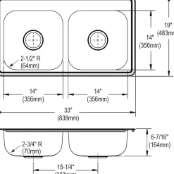 Elkay Dayton Stainless Steel 33" x 19" x 6-7/16", Equal Double Bowl Top Mount Sink (D233193)