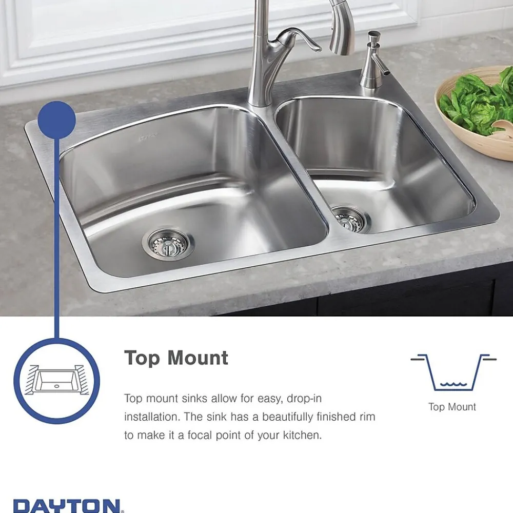 Elkay Dayton Stainless Steel 25" x 21-1/4" x 6-9/16", Single Bowl Top Mount Sink, Satin (D125213)
