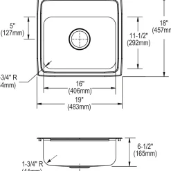 Elkay Gourmet 19" Single Basin Drop In Stainless Steel Kitchen Sink (LRADQ1918650)