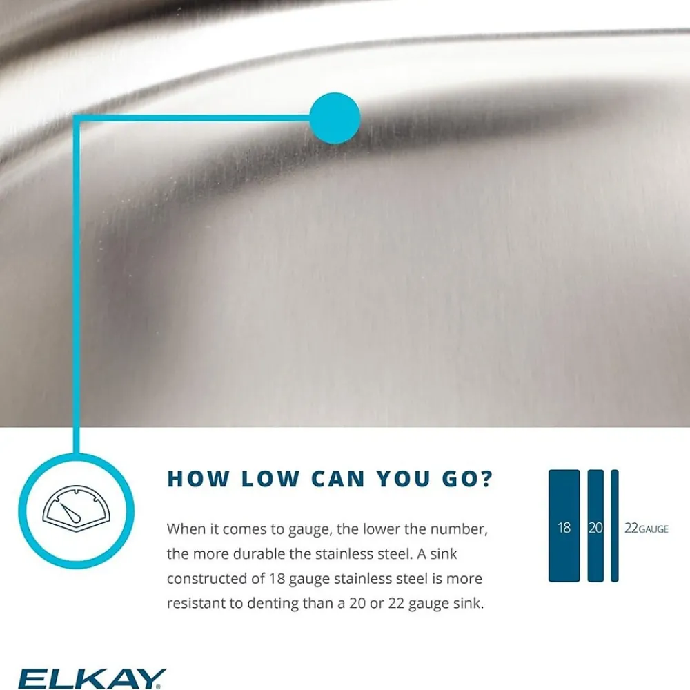 Elkay Lustertone 22" Drop In Single Basin Stainless Steel Kitchen Sink (LRAD2219653)