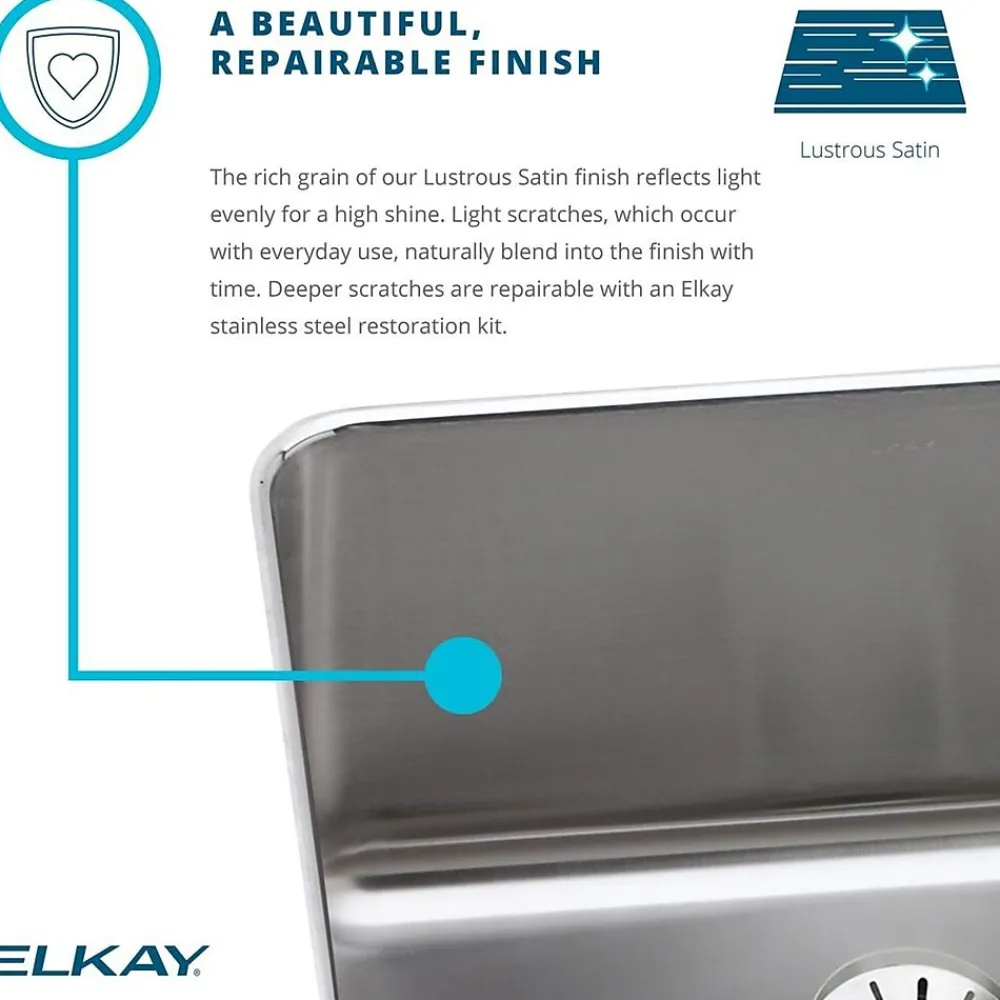 Elkay Lustertone 25" Drop In Single Basin Stainless Steel Kitchen Sink (LRAD2521553)