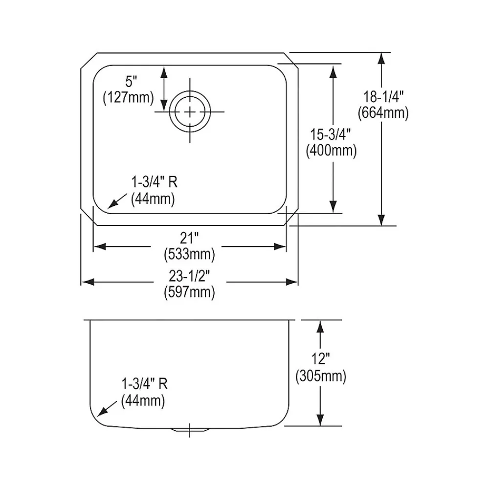 Elkay Lustertone Classic Single-Bowl Undermount Sink, 18.25" x 23.5" x 12", Stainless Steel, Lustrous Satin (ELUH211512)