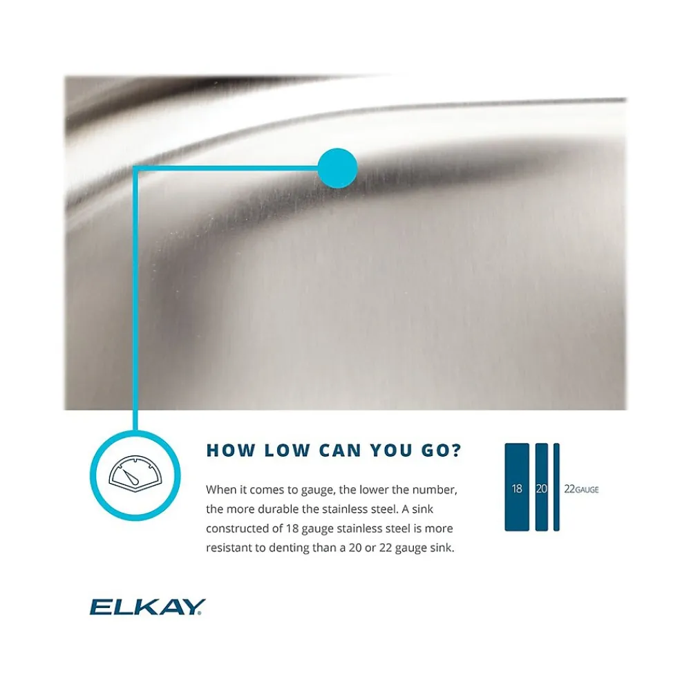 Elkay Lustertone Classic Single-Bowl Undermount Sink w/Perfect Drain, 18.5" x 18.5" x 6.88", Stainless Steel, Lustrous Satin
