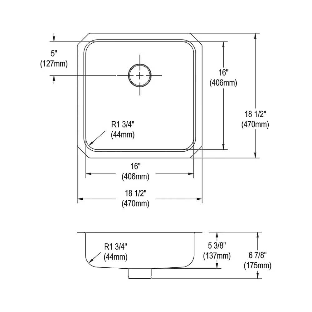 Elkay Lustertone Classic Single-Bowl Undermount Sink w/Perfect Drain, 18.5" x 18.5" x 6.88", Stainless Steel, Lustrous Satin