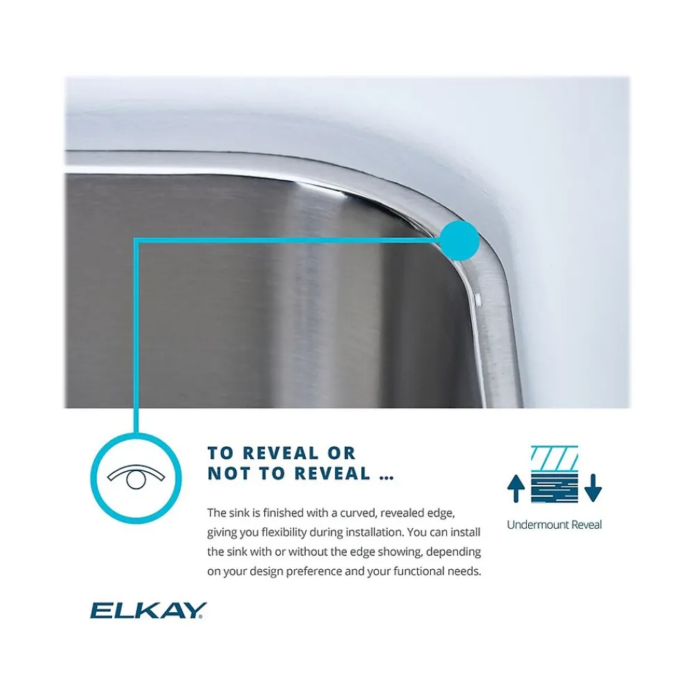 Elkay Lustertone Classic Single-Bowl Undermount Sink w/Perfect Drain, 20.5" x 16.5" x 6.88", Stainless Steel, Lustrous Satin