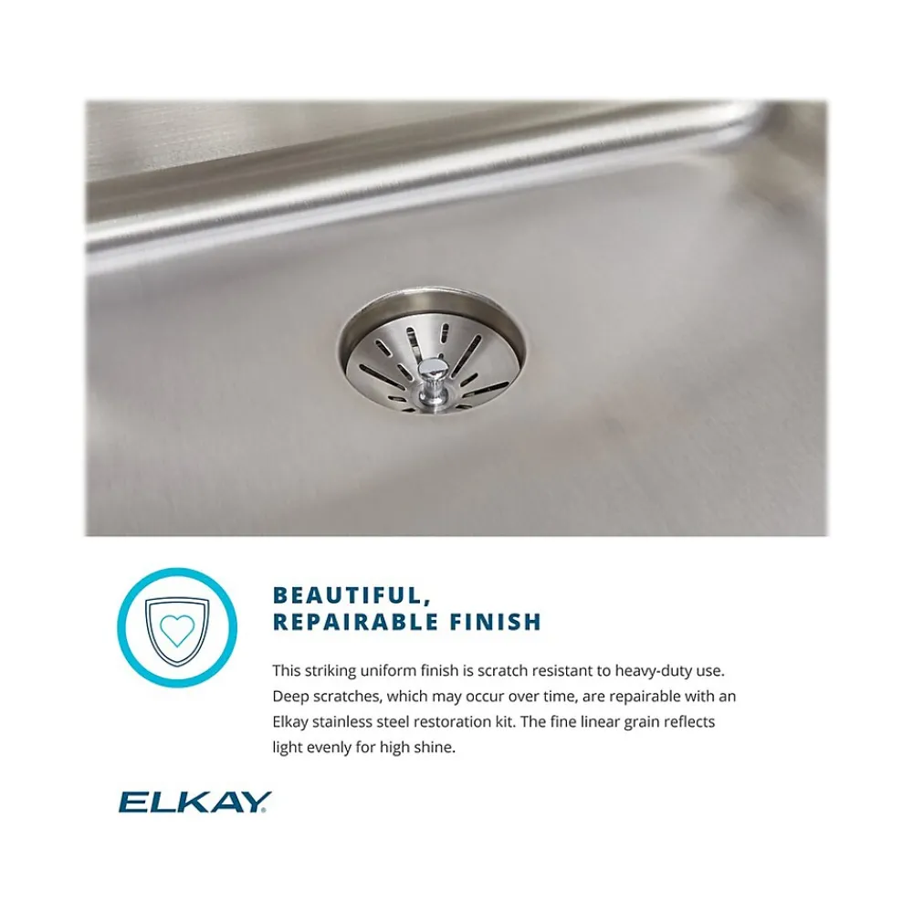 Elkay Lustertone Classic Single-Bowl Undermount Kitchen Sink, 18.5" x 18.5" x 5.38", Stainless Steel, Lustrous Satin