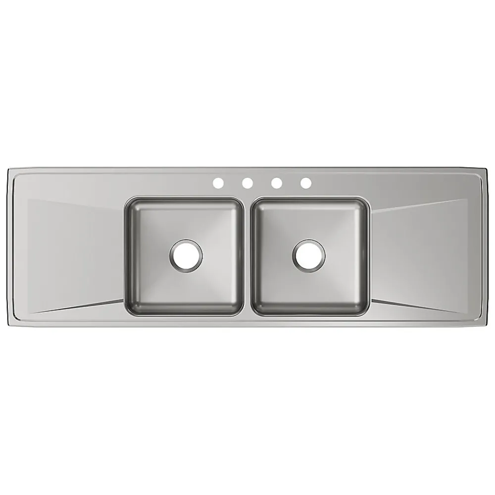 Elkay Lustertone Classic 4-Hole Double-Bowl Drop-in Sink with Drainboard, 22" x 66" x 7.63", Stainless Steel, Lustrous Satin