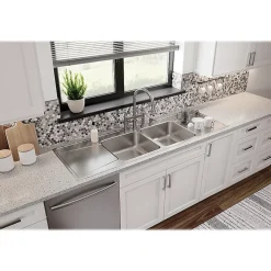 Elkay Lustertone Classic 4-Hole Double-Bowl Drop-in Sink with Drainboard, 22
