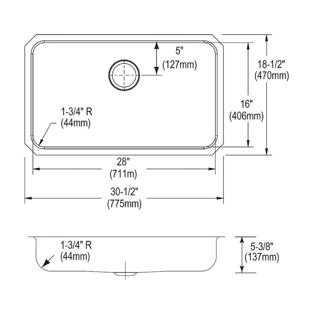Elkay Lustertone Classic Single-Bowl Undermount Sink, 18.5" x 30.5" x 5.38", Stainless Steel, Lustrous Satin (ELUHAD281655)