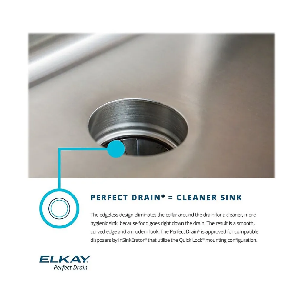 Elkay Lustertone Classic Single-Bowl Undermount Sink w/Perfect Drain, 18.5" x 16" x 6.38", Stainless Steel, Lustrous Satin