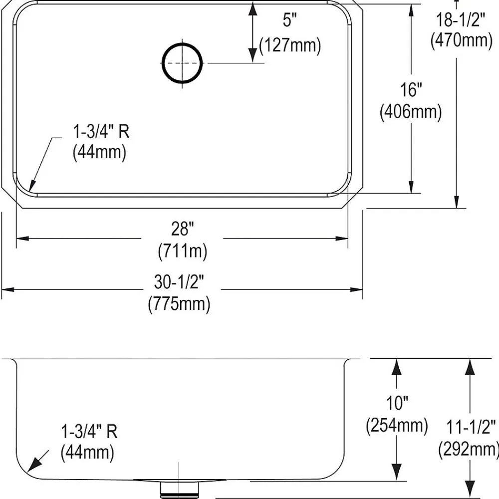 Elkay Lustertone Stainless Steel 30-1/2" x 18-1/2" x 10", Single Bowl Undermount Sink with Perfect Drain (ELUH281610PD)
