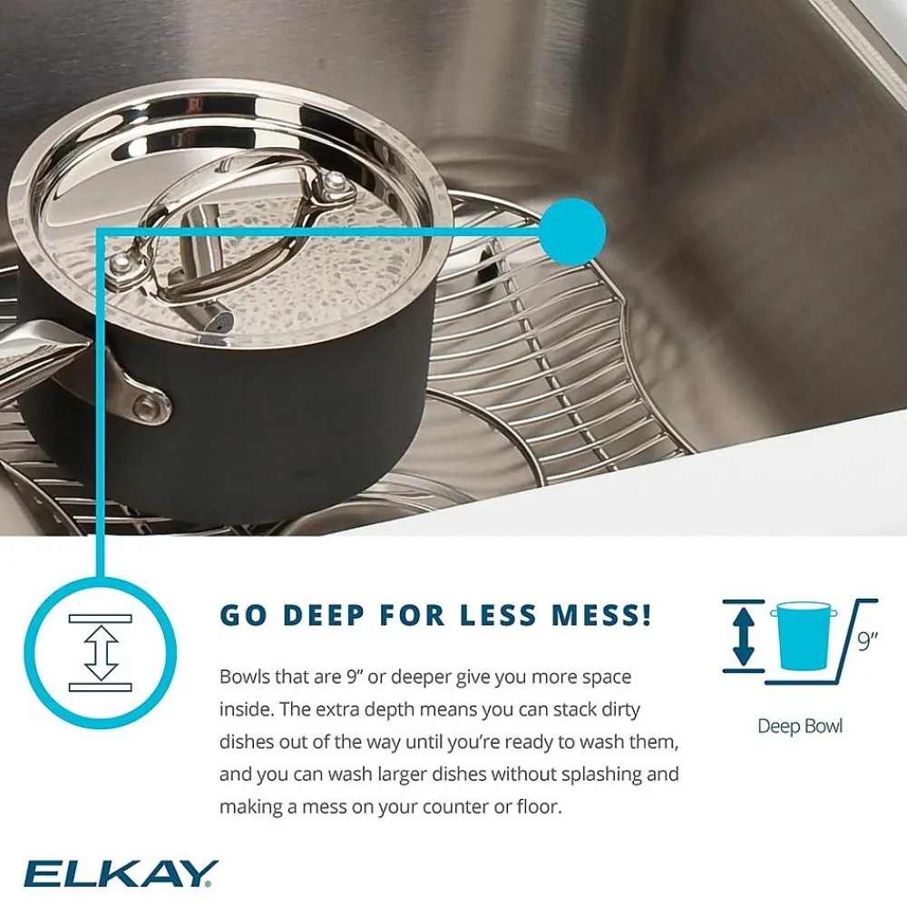 Elkay Lustertone Stainless Steel 26-1/2" x 18-1/2" x 10", Single Bowl Undermount Sink with Perfect Drain (ELUH241610PD)