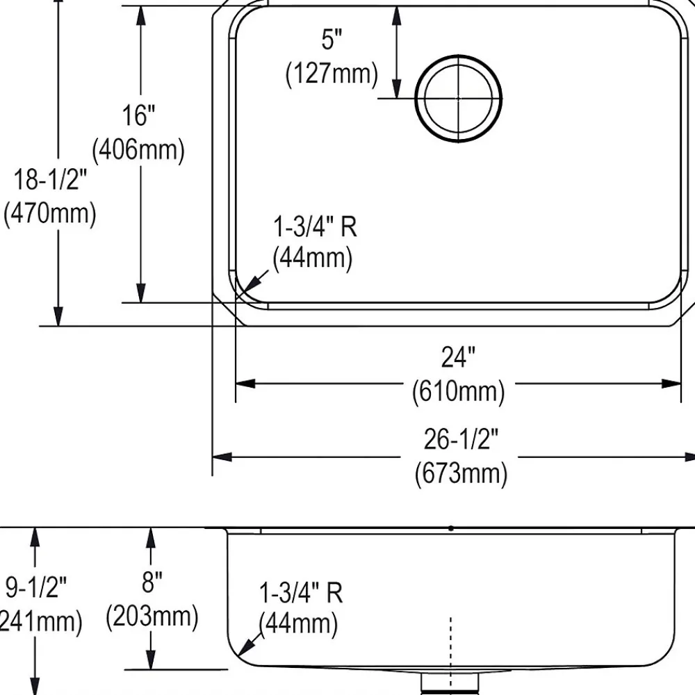 Elkay Lustertone Stainless Steel 26-1/2" x 18-1/2" x 8", Single Bowl Undermount Sink with Perfect Drain (ELUH2416PD)