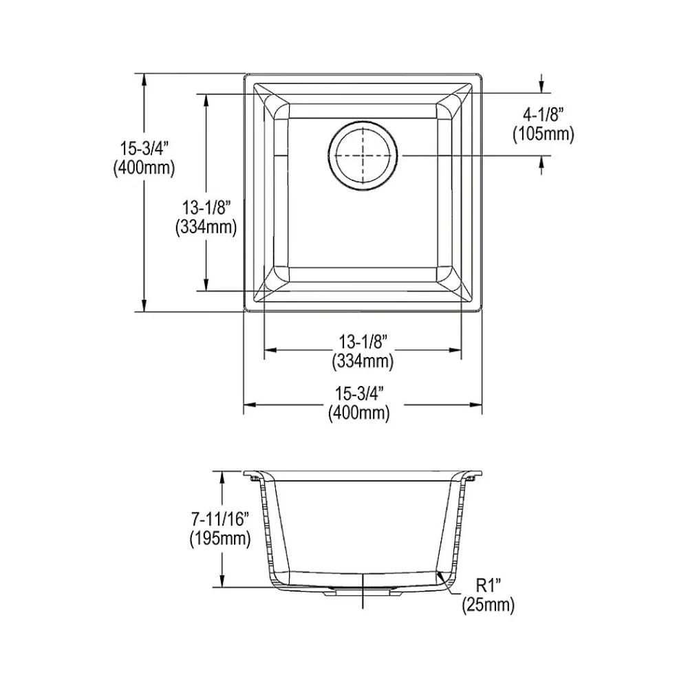 Elkay Quartz Classic Single-Bowl Drop-In/Undermount Kitchen Sink, 15.75" x 15.75" x 7.69", Quartz, White (ELG1616WH0C)