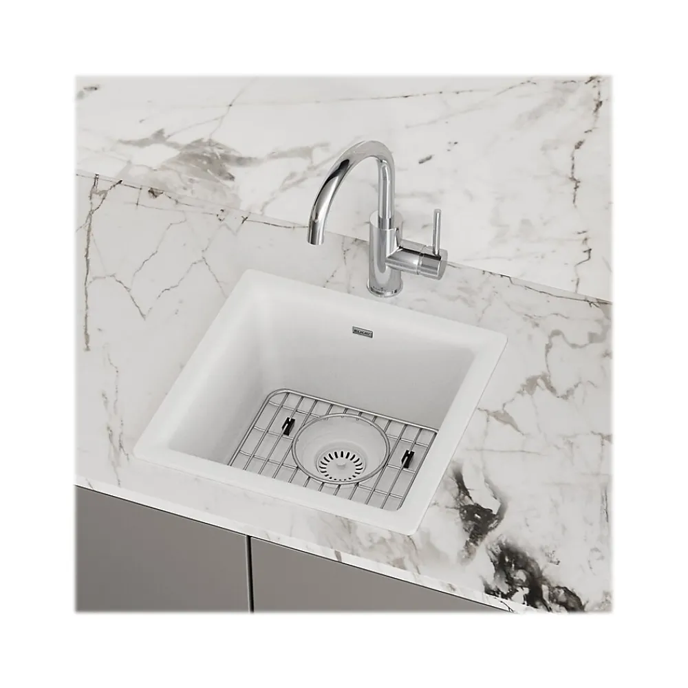 Elkay Quartz Classic Single-Bowl Drop-In/Undermount Kitchen Sink, 15.75" x 15.75" x 7.69", Quartz, White (ELG1616WH0C)