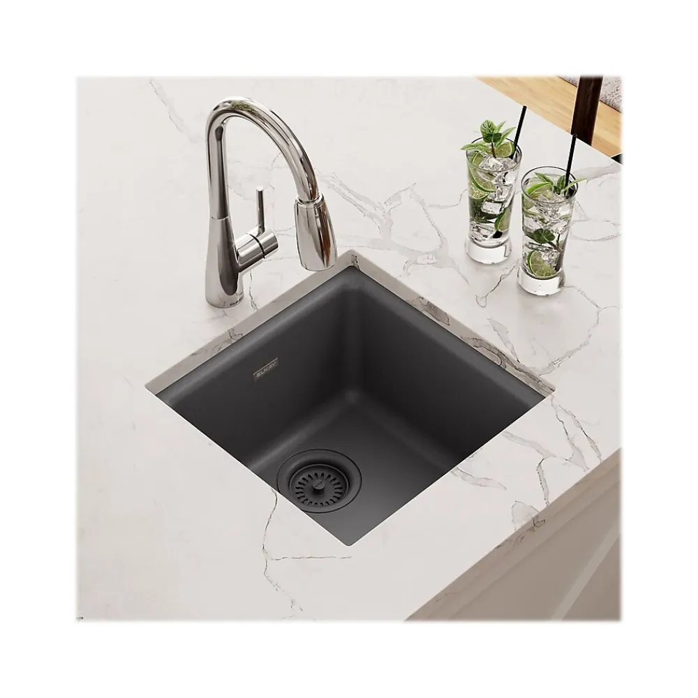 Elkay Quartz Classic Single-Bowl Drop In/Undermount Kitchen Sink, 15.75" x 15.75" x 7.69", Dusk Gray (ELG1616GY0)