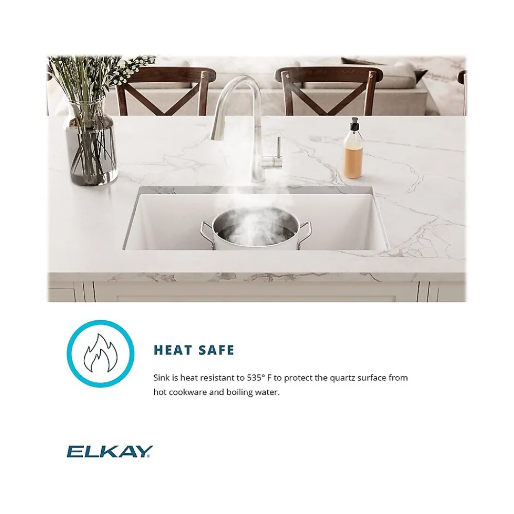 Elkay Quartz Classic Single-Bowl Drop In/Undermount Kitchen Sink, 15.75" x 15.75" x 7.69", Dusk Gray (ELG1616GY0)