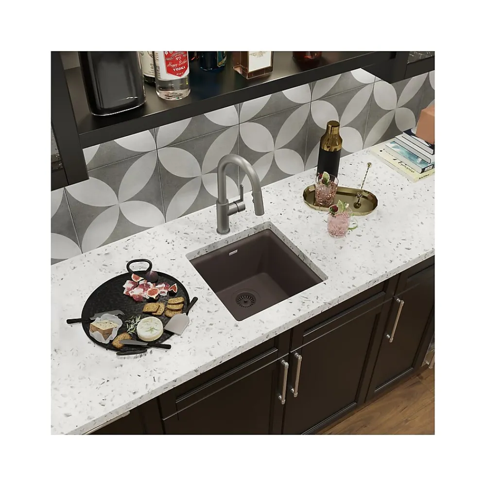 Elkay Quartz Luxe Single-Bowl Drop-In/Undermount Bar Sink, 15.75" x 15.75" x 7.69", Quartz, Chestnut (ELX1616CN0)