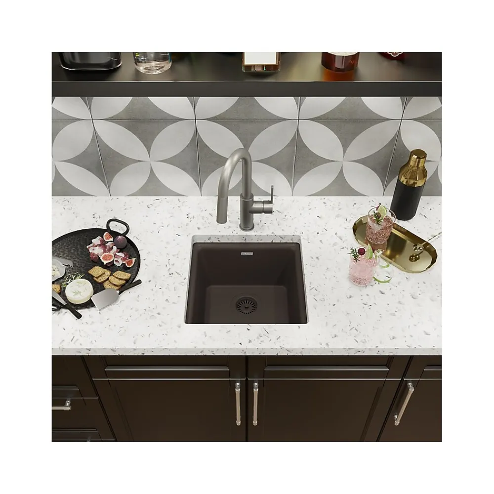 Elkay Quartz Luxe Single-Bowl Drop-In/Undermount Bar Sink, 15.75" x 15.75" x 7.69", Quartz, Chestnut (ELX1616CN0)
