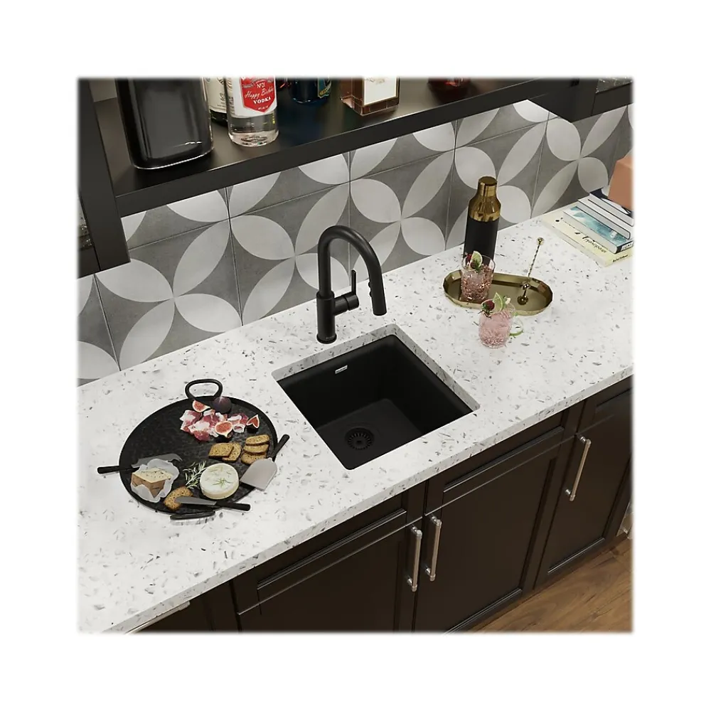 Elkay Quartz Luxe Single-Bowl Drop-In/Undermount Bar Sink, 15.75" x 15.75" x 7.69", Quartz, Caviar (ELX1616CA0)