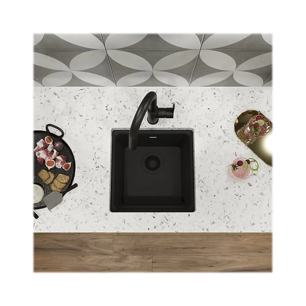 Elkay Quartz Luxe Single-Bowl Drop-In/Undermount Bar Sink, 15.75" x 15.75" x 7.69", Quartz, Caviar (ELX1616CA0)