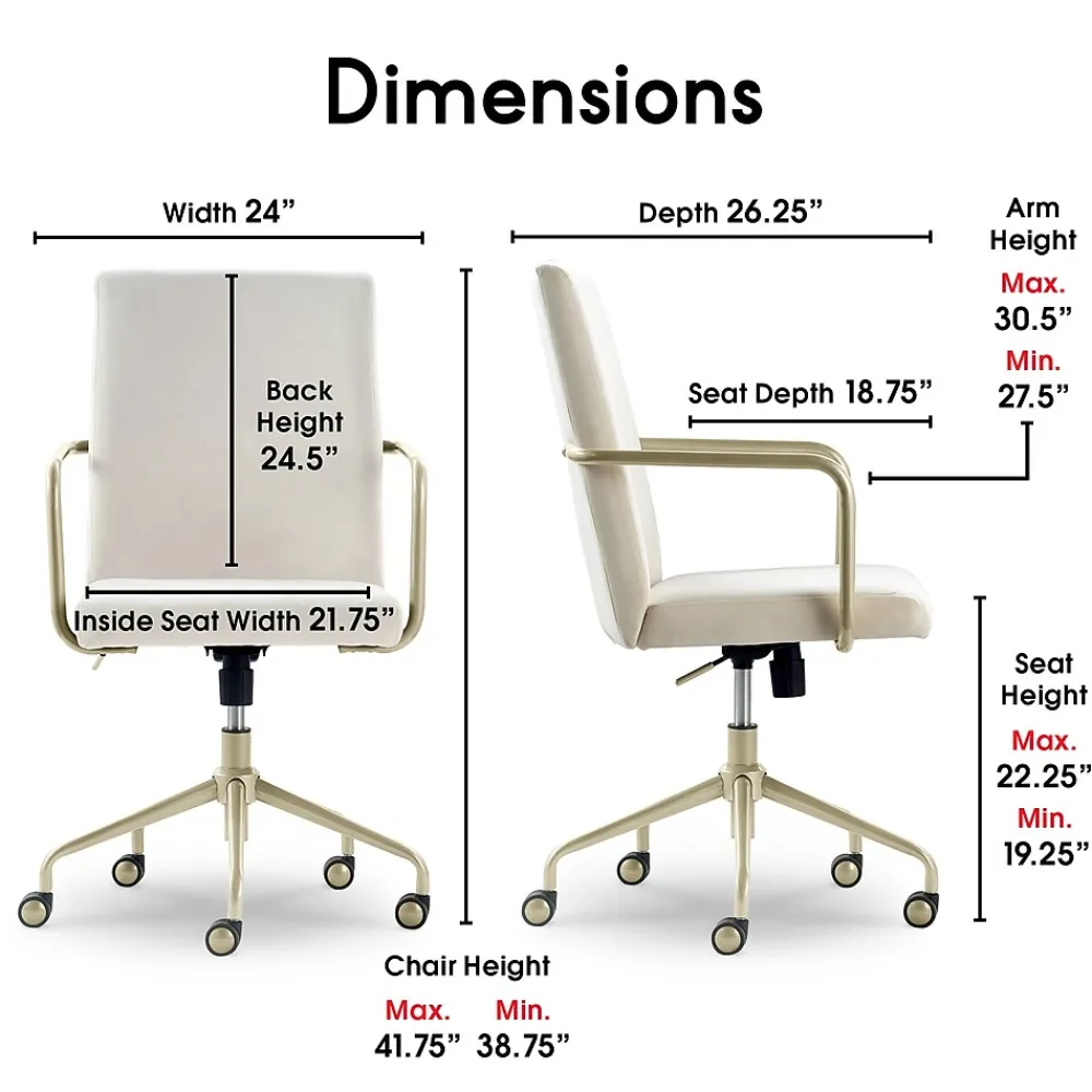 Office Chairs*Elle Decor Giselle Fabric Computer and Desk Chair, Cream/Gold (CHR10058D)
