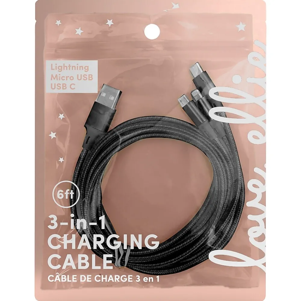 ELLIE ROSE 3-in-1 Charging Cable, 6 Feet Black (3CBL-0047)<Ellie Los Angeles Discount
