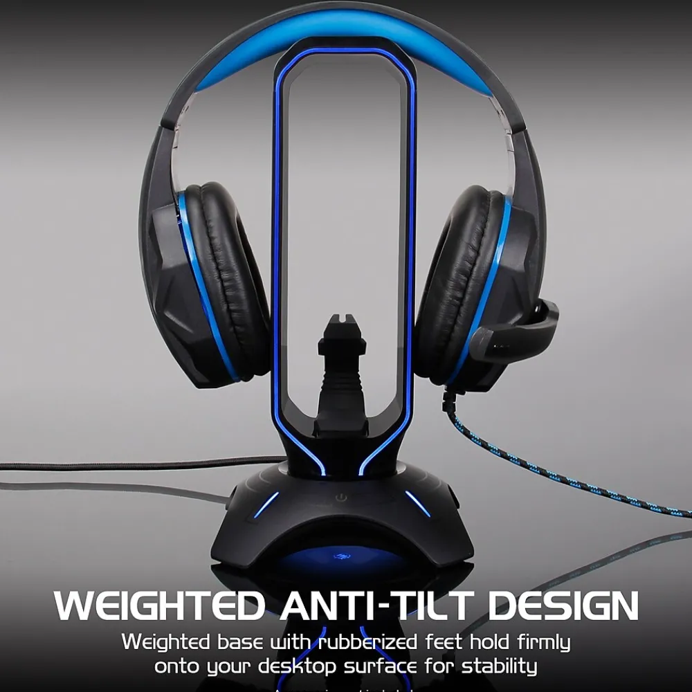 Best Enhance ENPCGXH100BKWS 3-in-1 Headset Stand with RGB Colors, USB Powered, Black