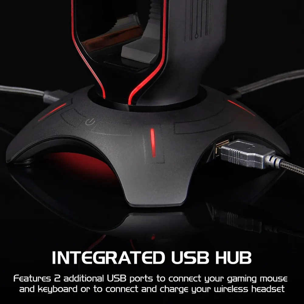 Best Enhance ENPCGXH100BKWS 3-in-1 Headset Stand with RGB Colors, USB Powered, Black