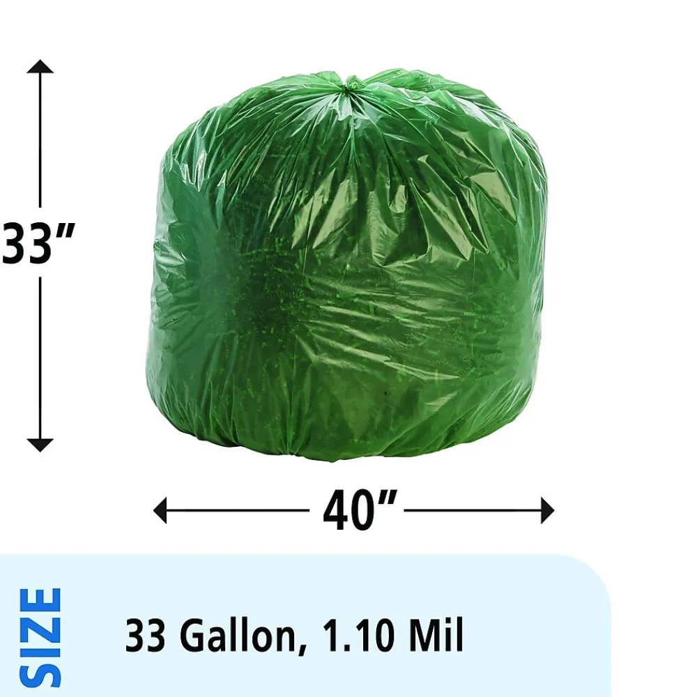 Controlled Life Cycle 33 Gallon Industrial Trash Bag, 33" x 40", Low Density, Green, 40 Bags/Box, 2 Rolls<Envision Best