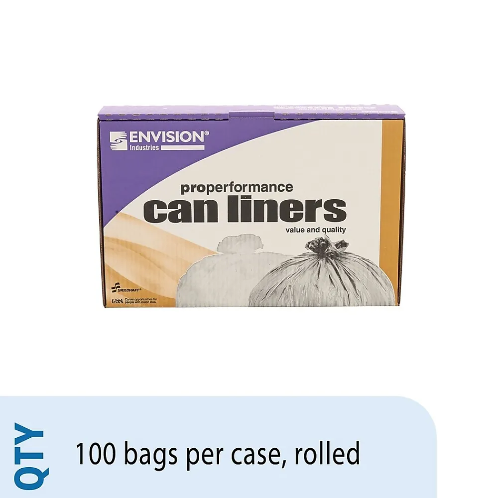 LLDPE 60 Gallon Industrial Trash Bag, 58" x 38", Low Density, 1 mil, Gray, 100 Bags/Box, 10 Rolls (L385810K)<Envision New