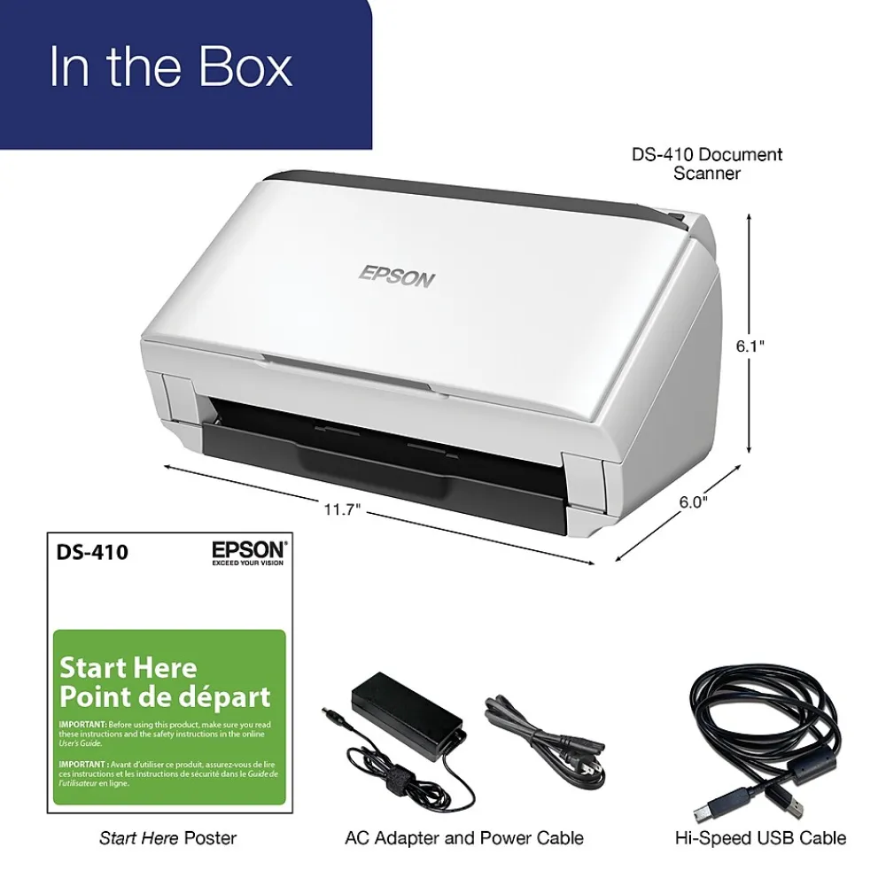 Epson DS-410 Desktop Scanner, Black/White (B11B249201)