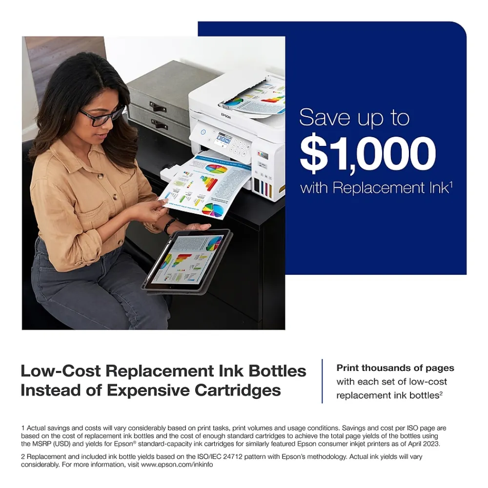 Epson EcoTank ET-3850 Wireless Color All-in-One Cartridge-Free Supertank Printer, White (Refurbished)
