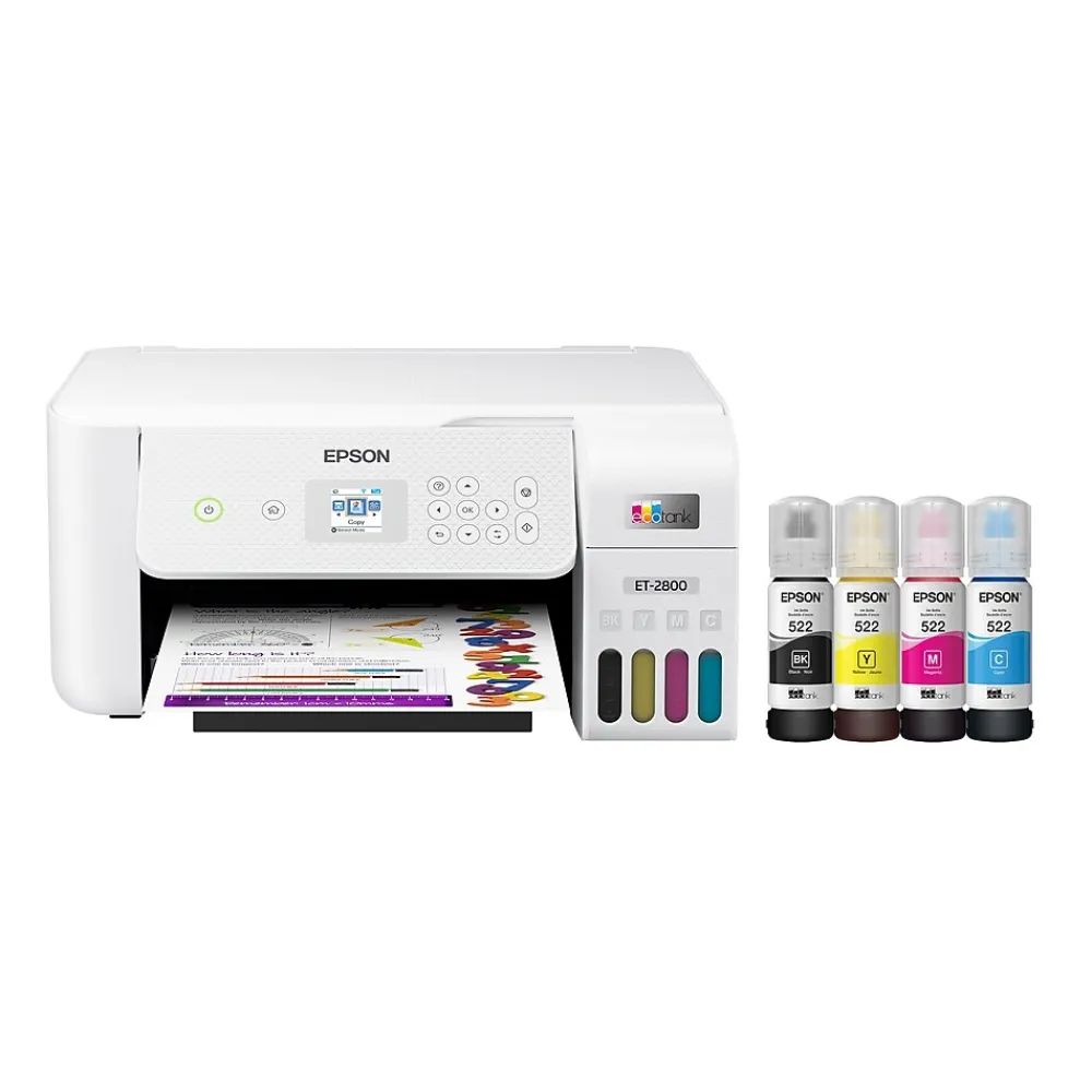 Epson EcoTank ET-2800-W Wireless Color Inkjet Printer, All-In-One Supertank, Print, Scan, Copy (9472539)