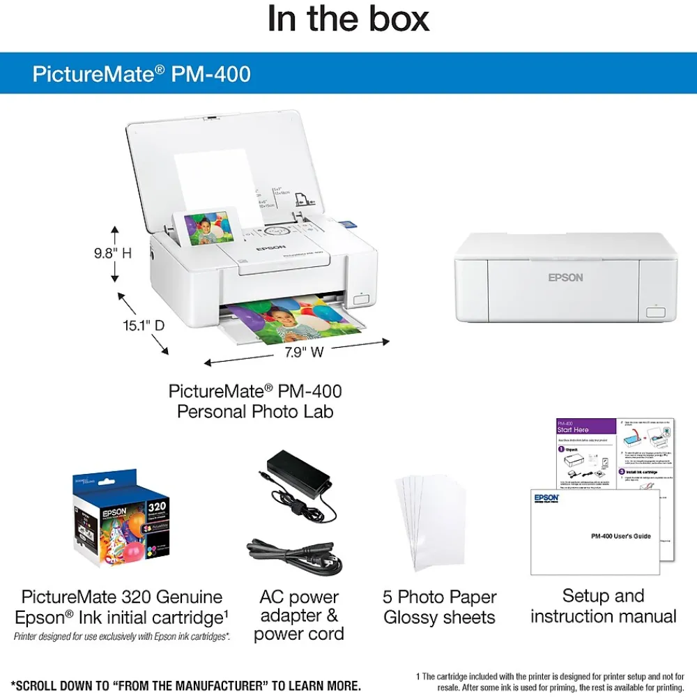 Epson PictureMate PM-400 Wireless Color Inkjet Printer (C11CE84201)