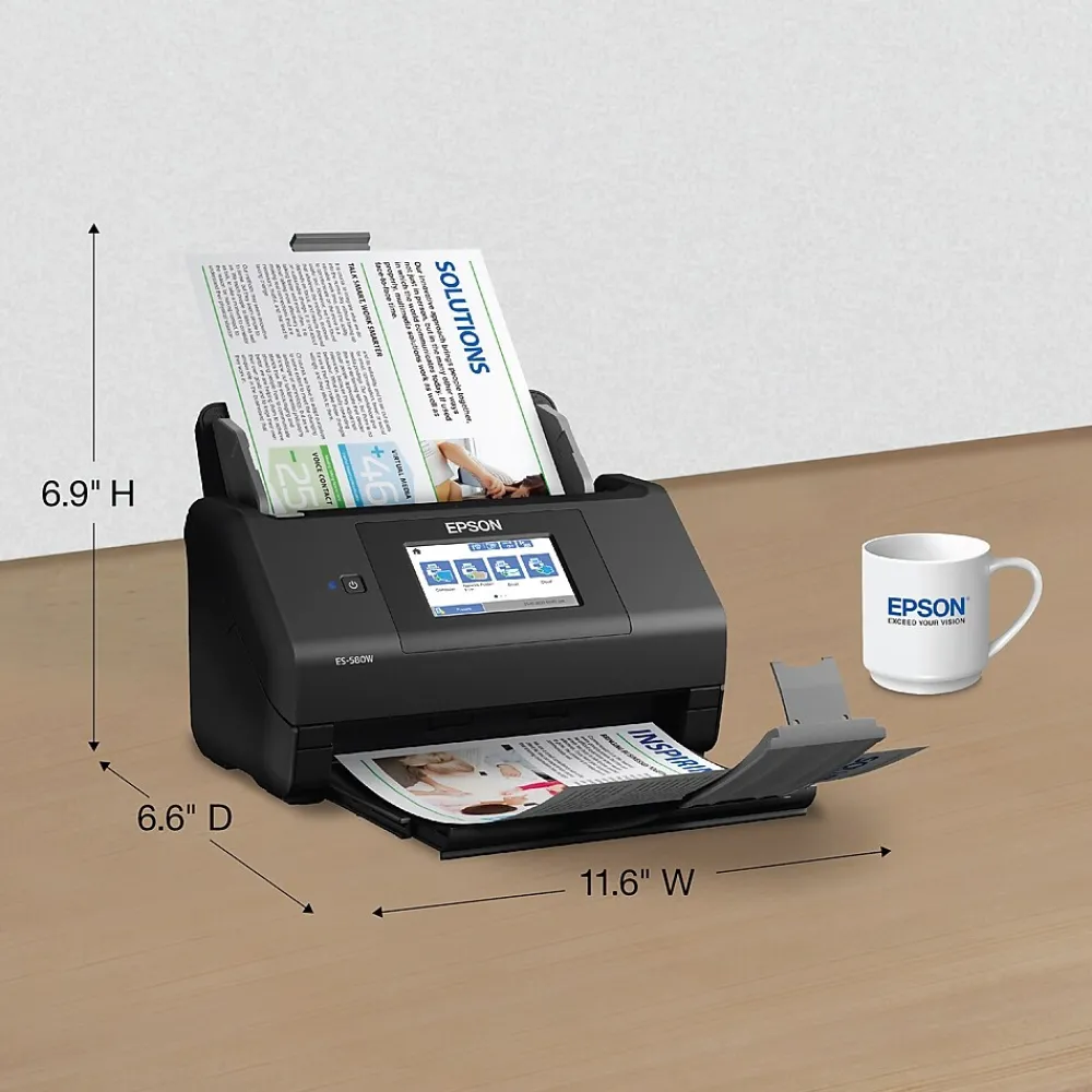 Epson WorkForce ES-580W Wireless Duplex Document Scanner, Black (B11B258201)