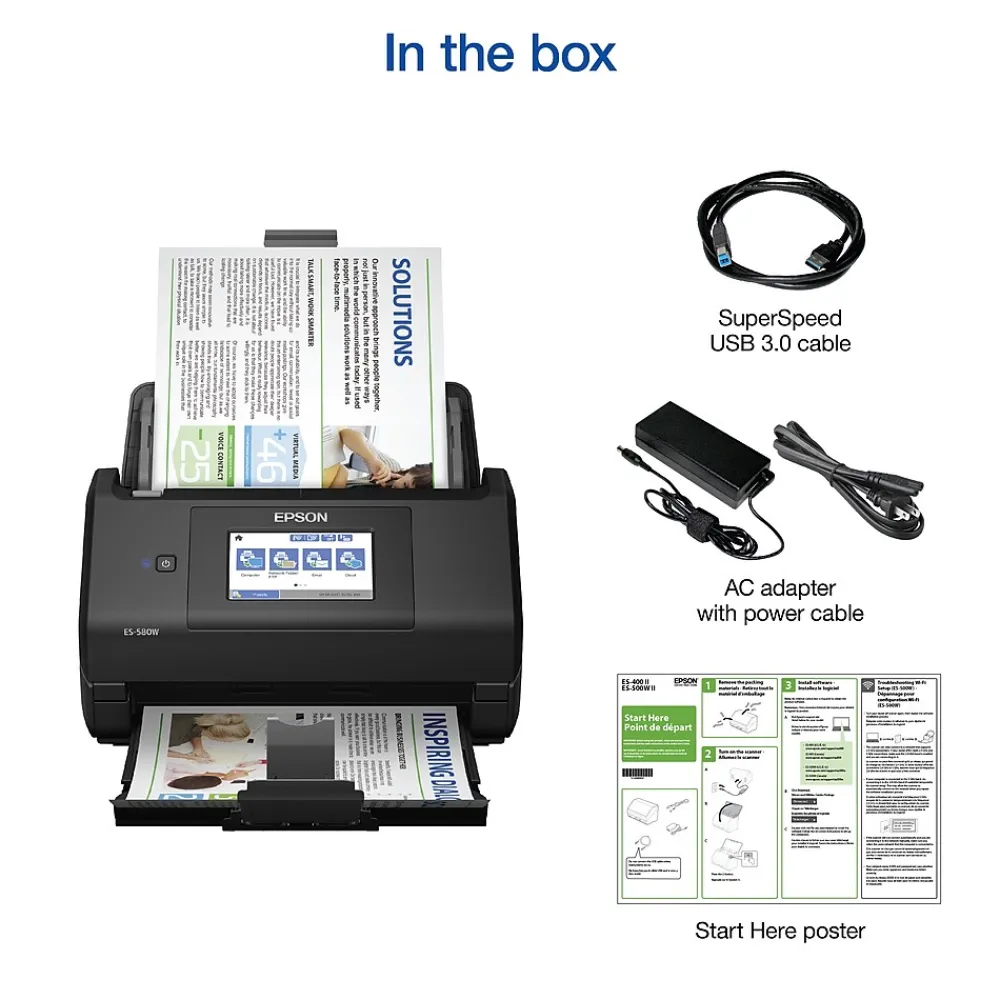 Epson WorkForce ES-580W Wireless Duplex Document Scanner, Black (B11B258201)