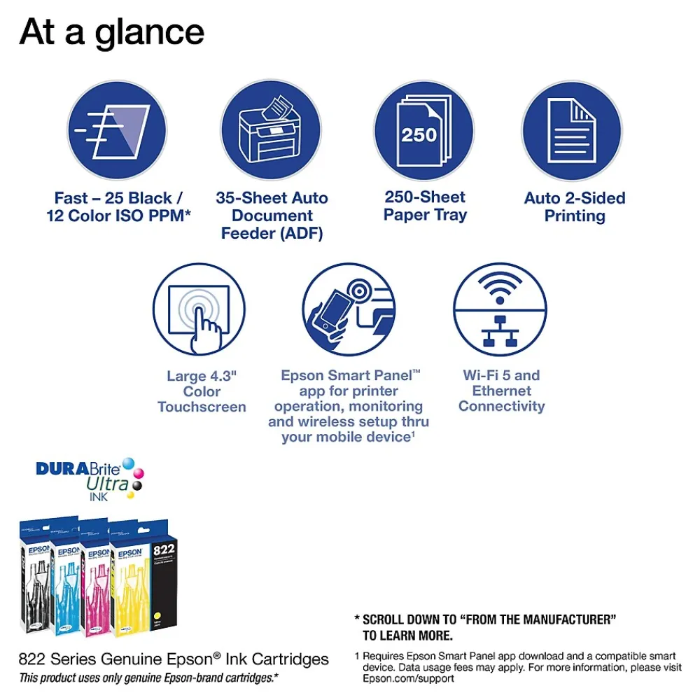 Epson WorkForce Pro WF-4820 Wireless Color Inkjet Printer, All-In-One, Print, Scan, Copy, Fax (9472527)