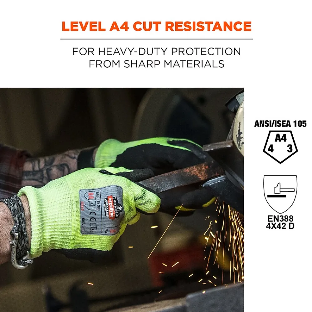 Ergodyne ProFlex 7041 Hi-Vis Nitrile-Coated Cut-Resistant Gloves, ANSI A4, Wet Grip, Lime, XXL, 144 Pairs (17826)