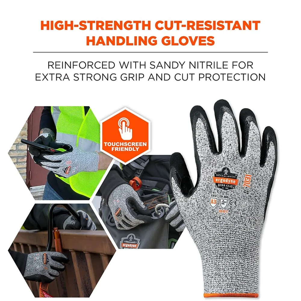 Ergodyne ProFlex 7031 Nitrile Coated Cut-Resistant Gloves, Large, A3 Cut Level, Gray, 144 Pairs (17884)