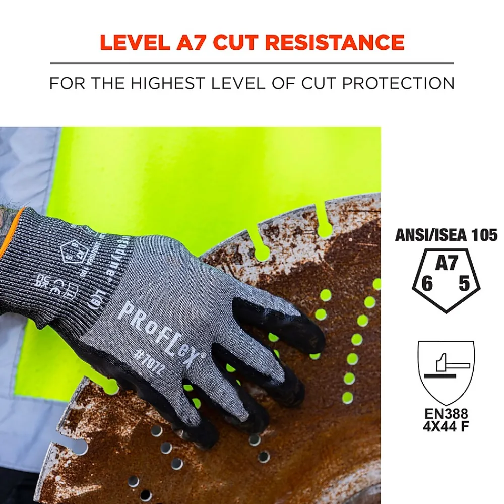 Ergodyne ProFlex 7072 Nitrile Coated Cut-Resistant Gloves, ANSI A7, Gray, Small, 1 Pair (10312)