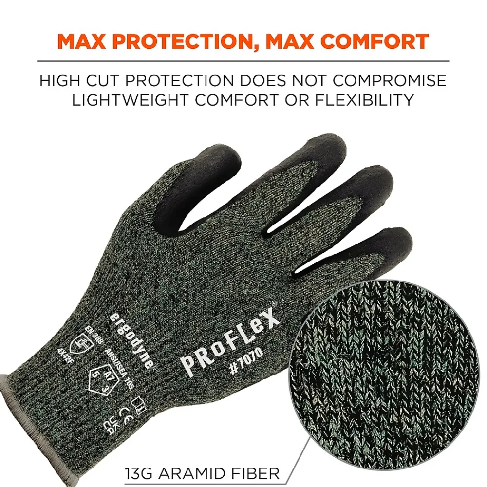 Ergodyne ProFlex 7070 Nitrile Coated Cut-Resistant Gloves, ANSI A7, Heat Resistant, Green, Large, 12 Pair (18034)