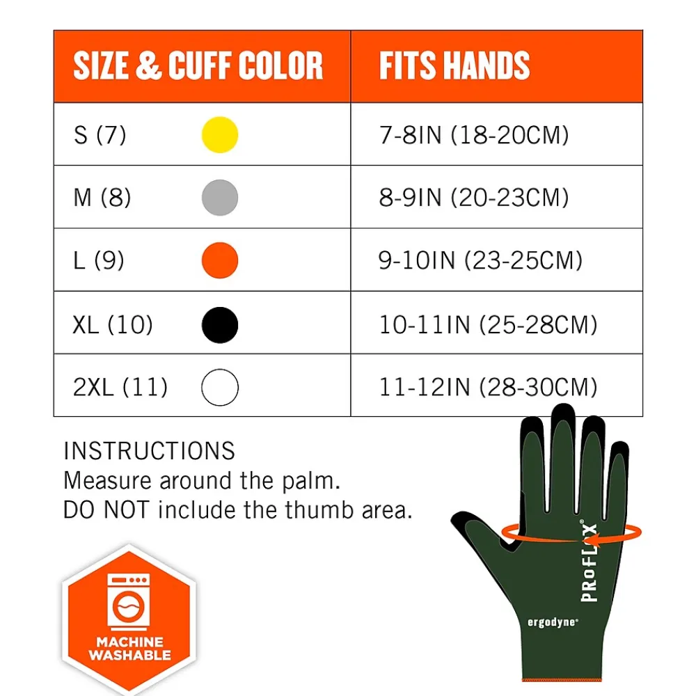 Ergodyne ProFlex 7070 Nitrile Coated Cut-Resistant Gloves, ANSI A7, Heat Resistant, Green, Large, 12 Pair (18034)