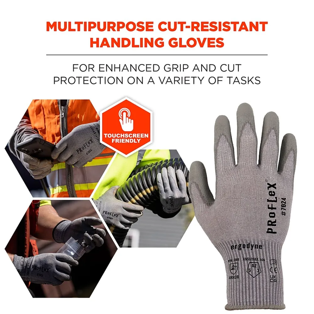 Ergodyne ProFlex 7024 PU Coated Cut-Resistant Gloves, ANSI A2, Gray, Medium, 1 Pair (10403)
